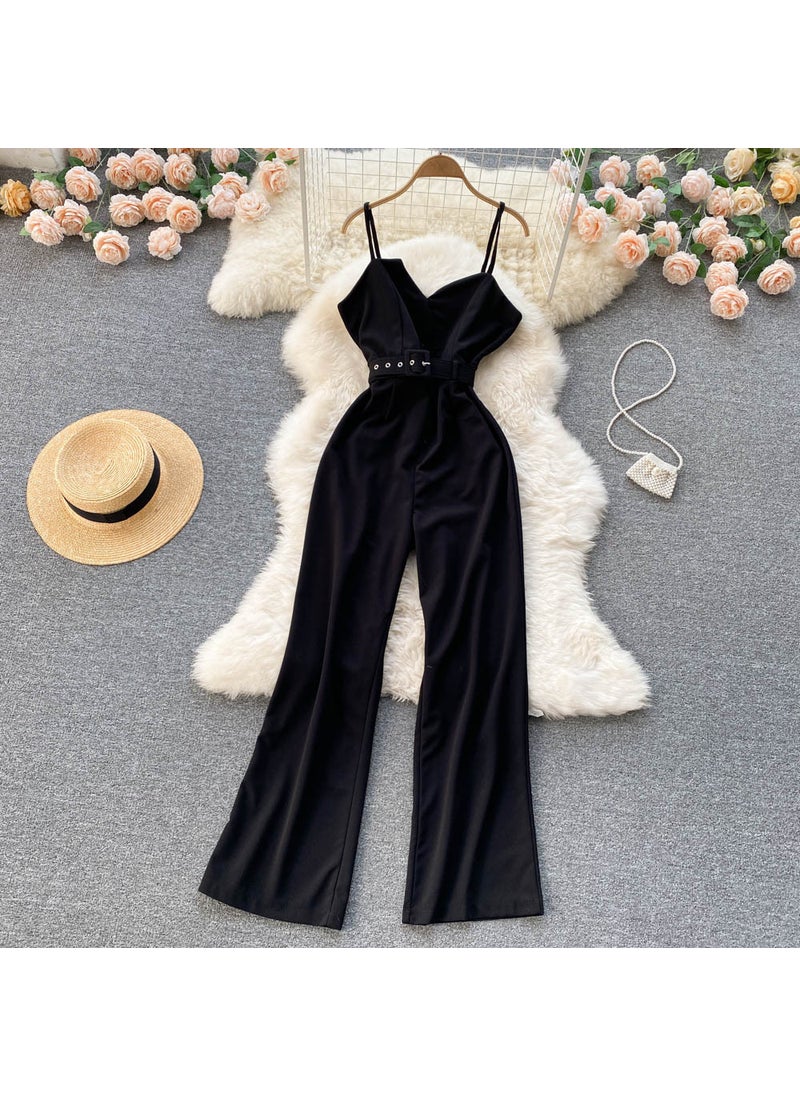 Korean OL Style Sleeveless One-Piece Pants Black