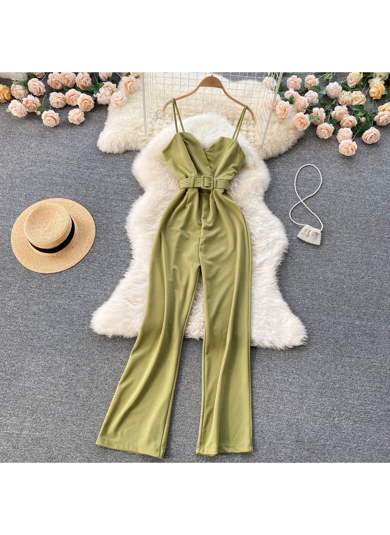 Korean OL Style Sleeveless One-Piece Pants Green