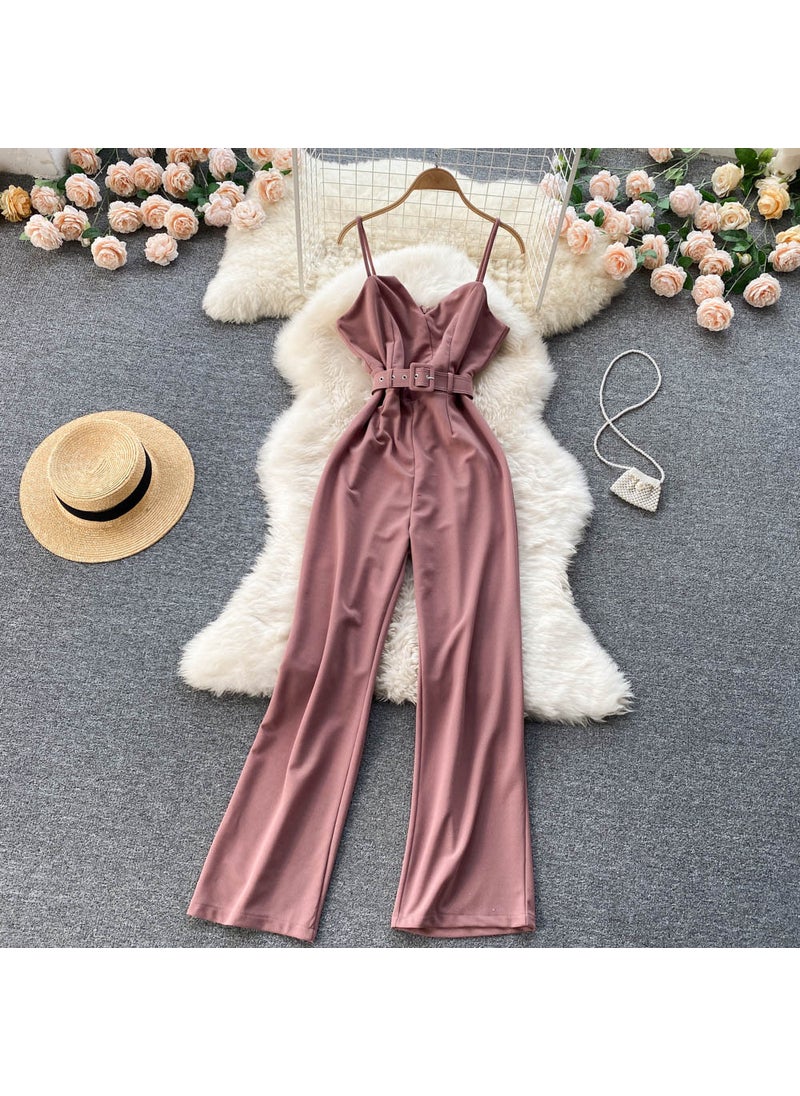 Korean OL Style Sleeveless One-Piece Pants Pink