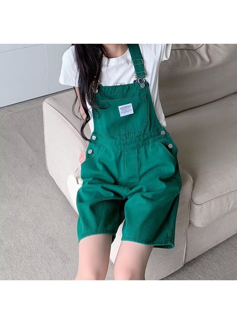 2023 Summer Denim Overalls Shorts for Petite Women Green