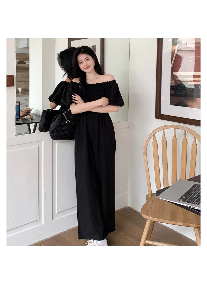 Jumpsuit summer high-grade large size womens clothing for plump girls fashionable straight loose draping pear-shaped figure covering pants HYX#808 Black