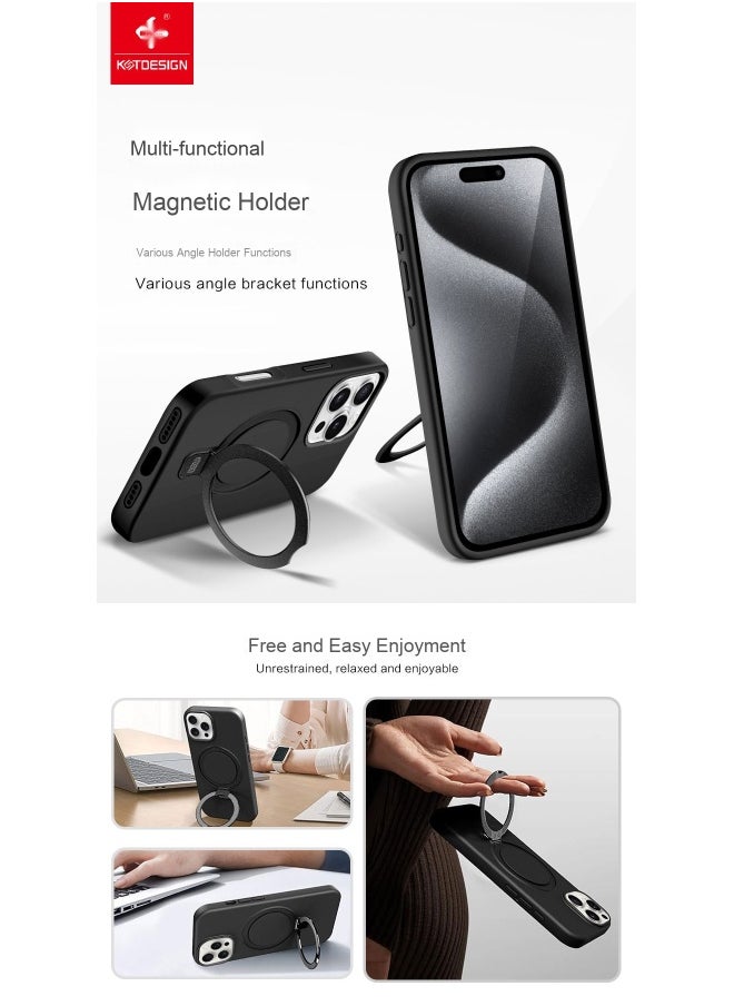 Apple iPhone 16/16 Pro/16 Plus/16 Pro Max Magnetic Liquid Silicone Phone Case - Full Coverage Protection with Stand Design