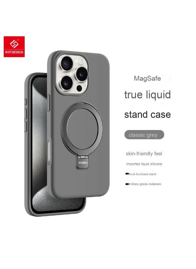 Apple iPhone 16/16 Pro/16 Plus/16 Pro Max MagSafe Liquid Silicone Case - Full Coverage Protection with Kickstand Design