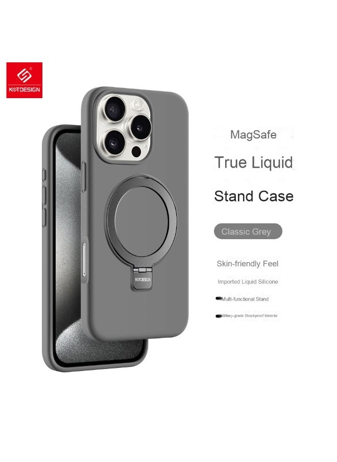 Apple iPhone 16/16 Pro/16 Plus/16 Pro Max Magnetic Liquid Silicone Case - Full Protection with Stand Design