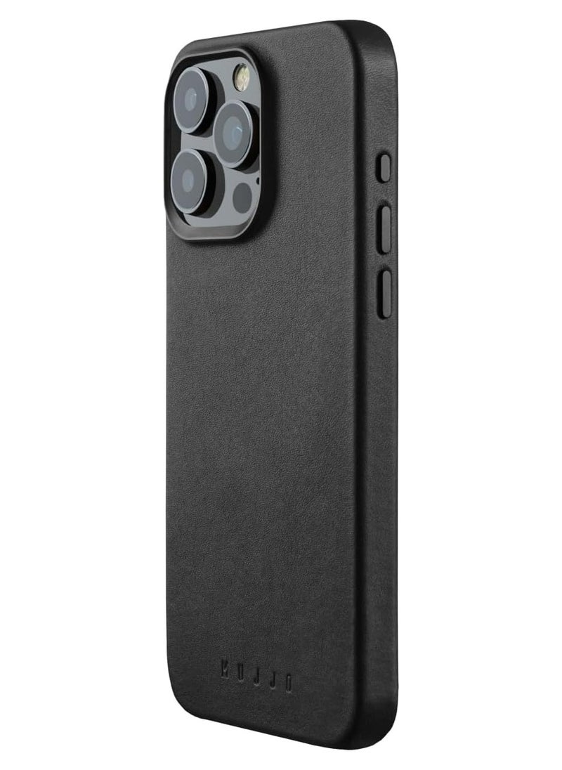 Mujjo Leather Phone Case - Fits iPhone 16 Pro - MagSafe Compatible - Premium European Leather - Enhanced Phone & Camera Lens Protection - Crafted with Recycled Material - Slim Profile - Black