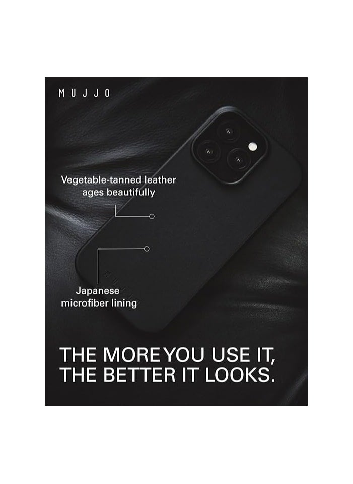 Mujjo Leather Phone Case - Fits iPhone 16 Pro - MagSafe Compatible - Premium European Leather - Enhanced Phone & Camera Lens Protection - Crafted with Recycled Material - Slim Profile - Black