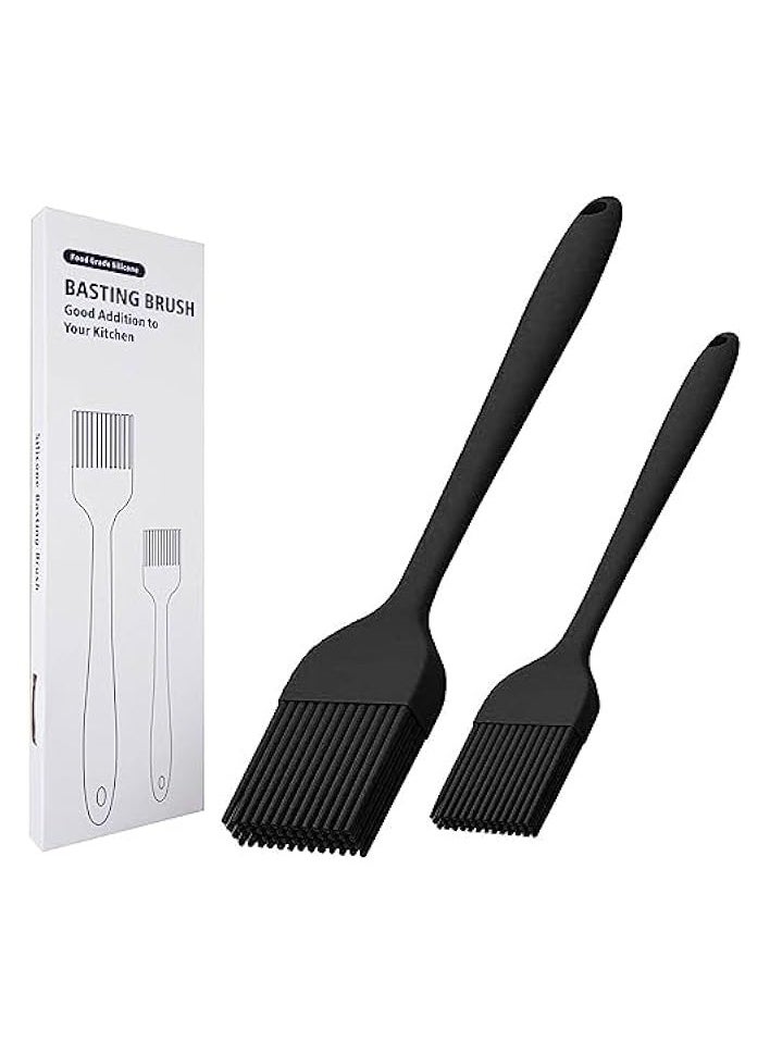 Silicone Basting Brush Set of Two Heat Resistant Long Handle Pastry Brush for Grilling, Baking, BBQ and Cooking Black