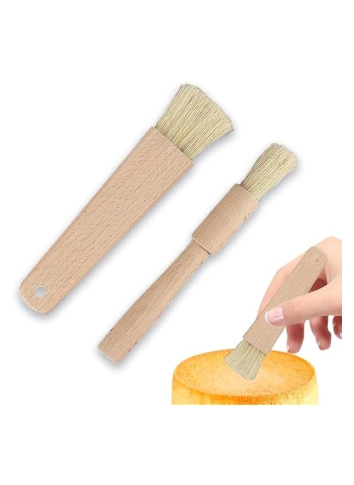 2 Pcs Pastry Brush for Baking Bread with Natural Wood and Bristles Cooking Brushes Food Brushes Round and Flat Dishwasher Safe Good Grips Bread Cake Chocolate Durable Kitchen Culinary Utensil