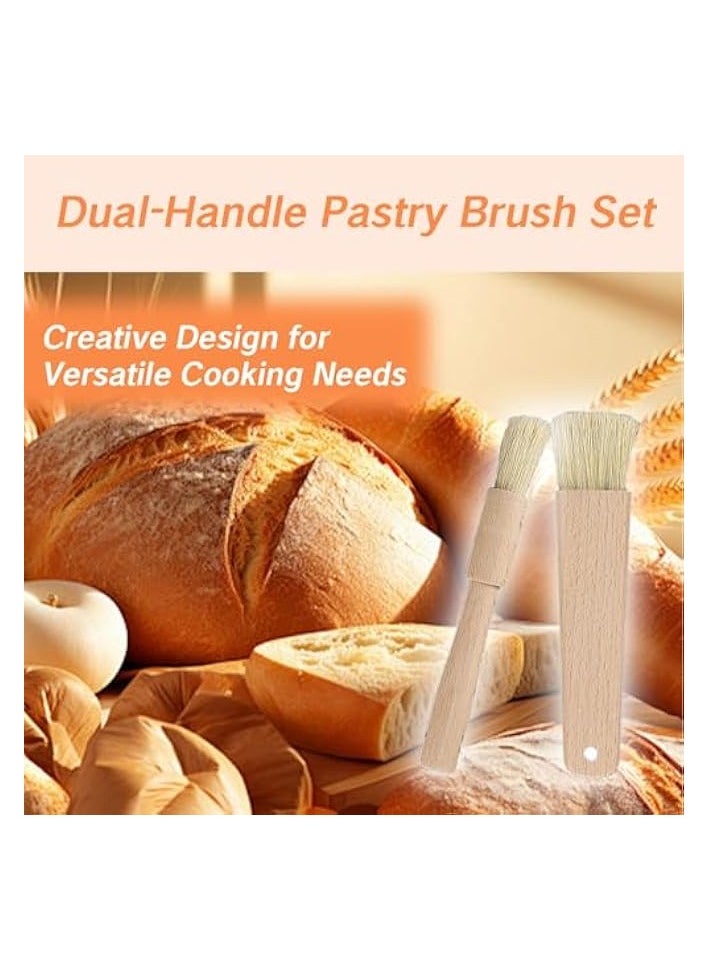 2 Pcs Pastry Brush for Baking Bread with Natural Wood and Bristles Cooking Brushes Food Brushes Round and Flat Dishwasher Safe Good Grips Bread Cake Chocolate Durable Kitchen Culinary Utensil