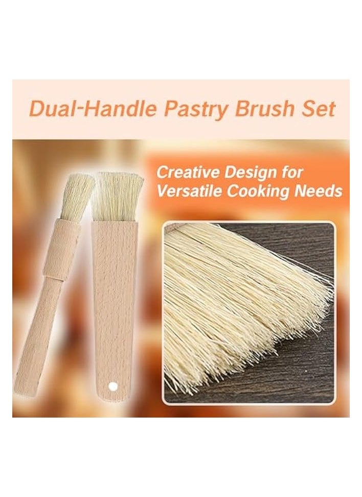 2 Pcs Pastry Brush for Baking Bread with Natural Wood and Bristles Cooking Brushes Food Brushes Round and Flat Dishwasher Safe Good Grips Bread Cake Chocolate Durable Kitchen Culinary Utensil