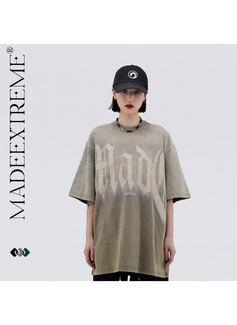 MADEEXTREME Vintage Washed Casual Letter Print Tee Black