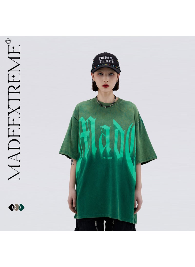 MADEEXTREME Vintage Washed Casual Letter Print Tee Black