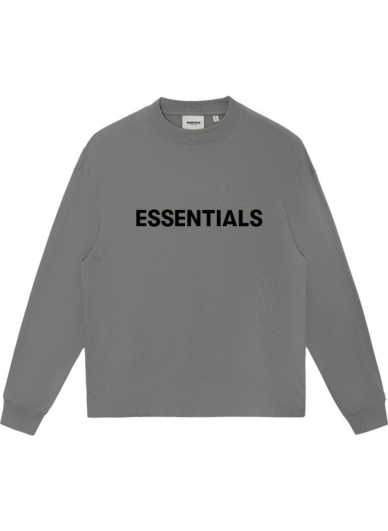 ESSENTAILS ZONE Season 8 Silicone Letter Loose Tee Charcoal Gray is too large