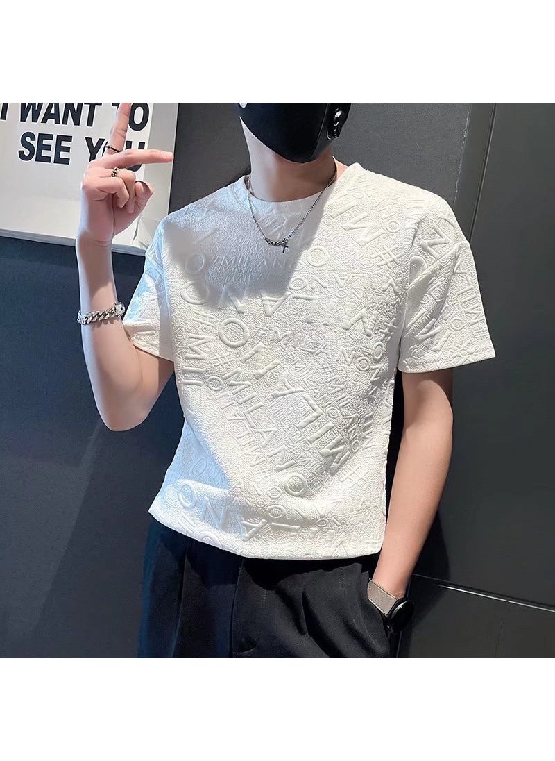 1 x 5 pcs 2023 Trendy Slim Fit Letter Print Mens Tee White