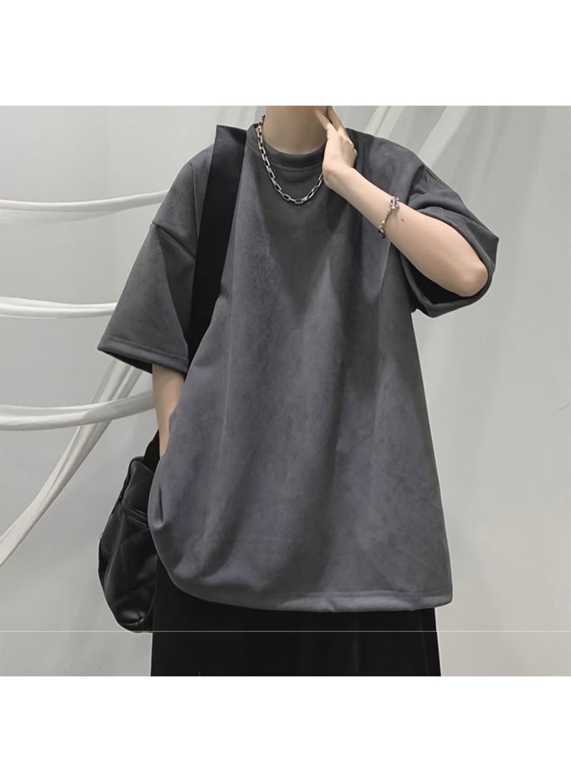 1 x 5 pcs Suede Velvet Short Sleeve Oversize T-Shirt Grey