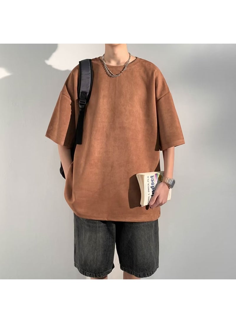 1 x 5 pcs Suede Velvet Short Sleeve Oversize T-Shirt Coffee