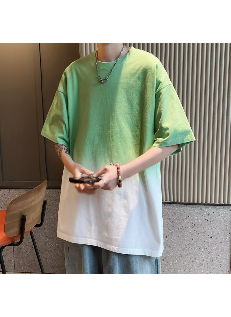 Gradient Cotton Tee Casual Loose Fit Green