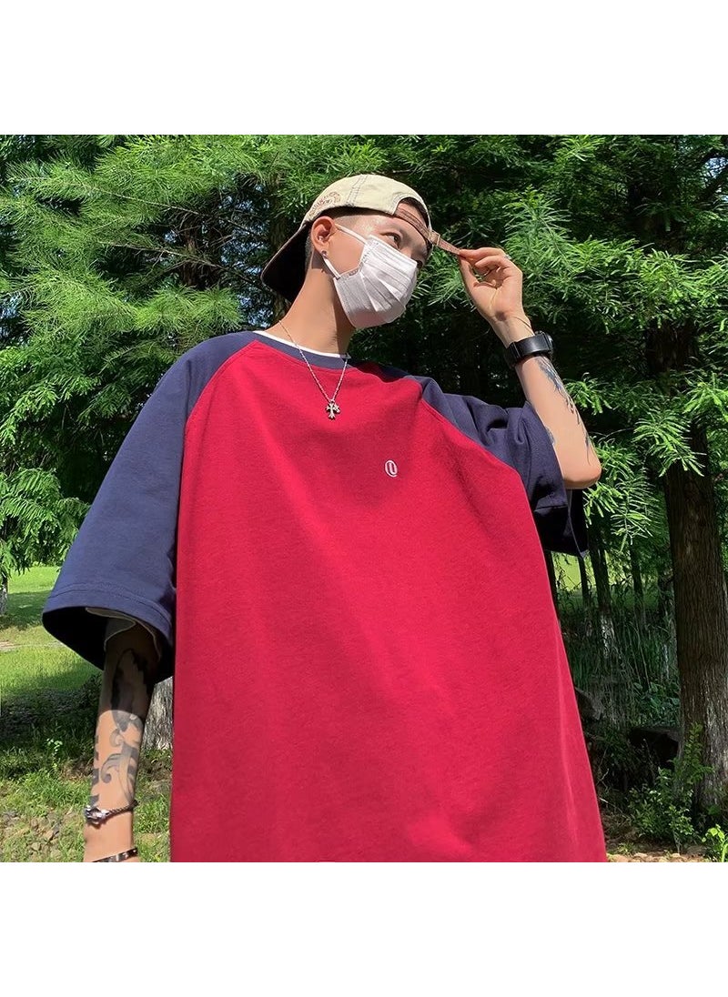 Vintage Hip-Hop Tee Oversized Fit Mens Summer Red