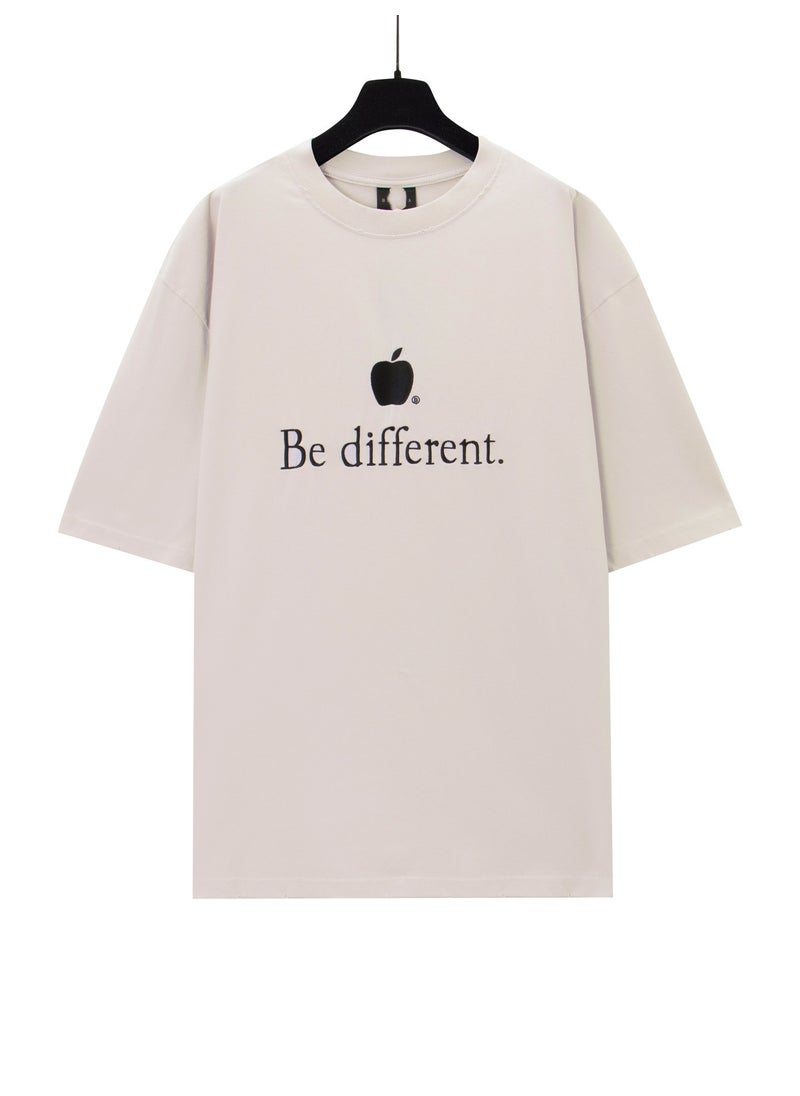 2023 Summer Luxury B-Brand Apple Embroidery Unisex OS Tee Stone Gray