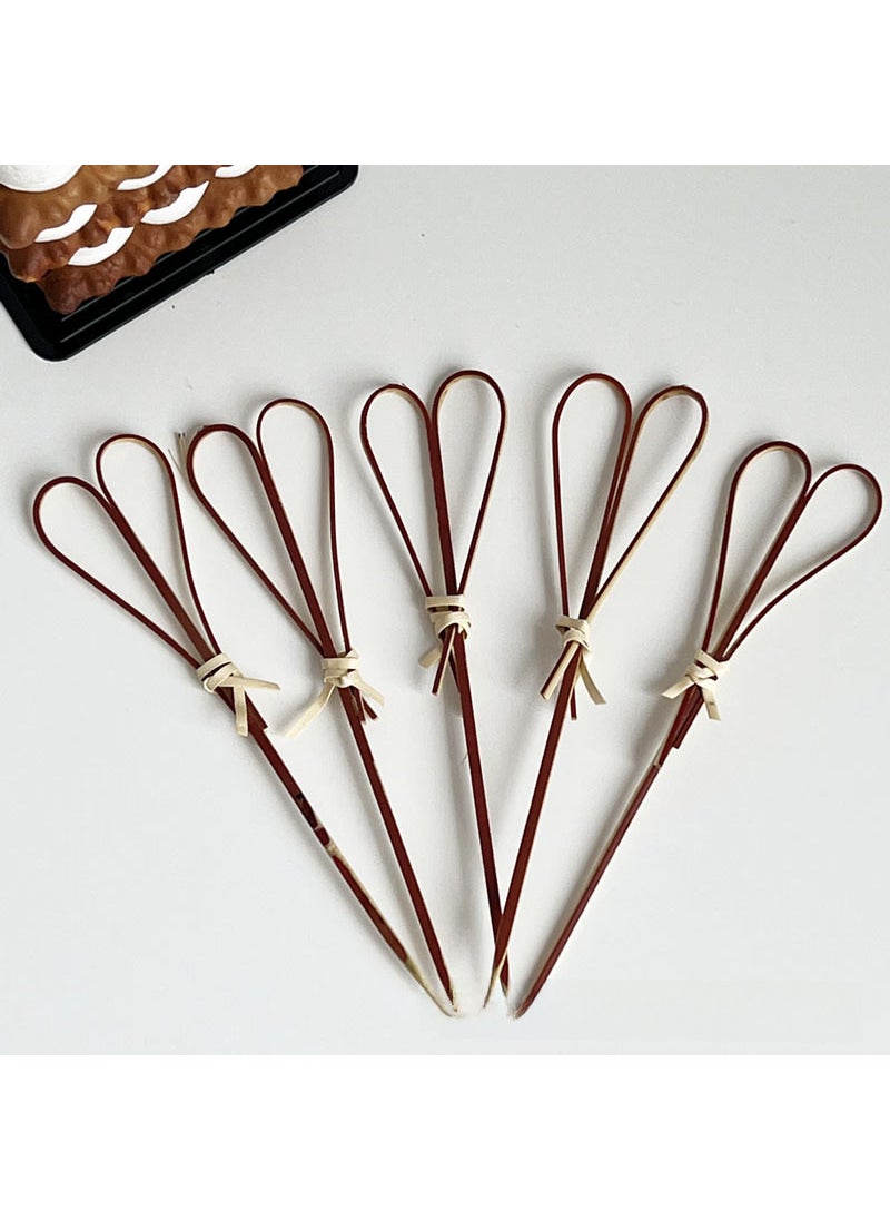 1 x 5 pcs Heart Shaped Skewers Bamboo Kitchen Utensils Red Scissors Sign