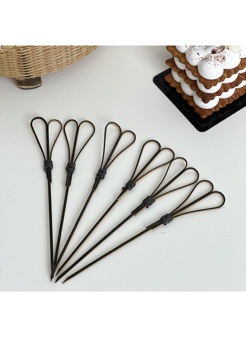 1 x 5 pcs Heart Shaped Skewers Bamboo Kitchen Utensils Black Scissors Sign