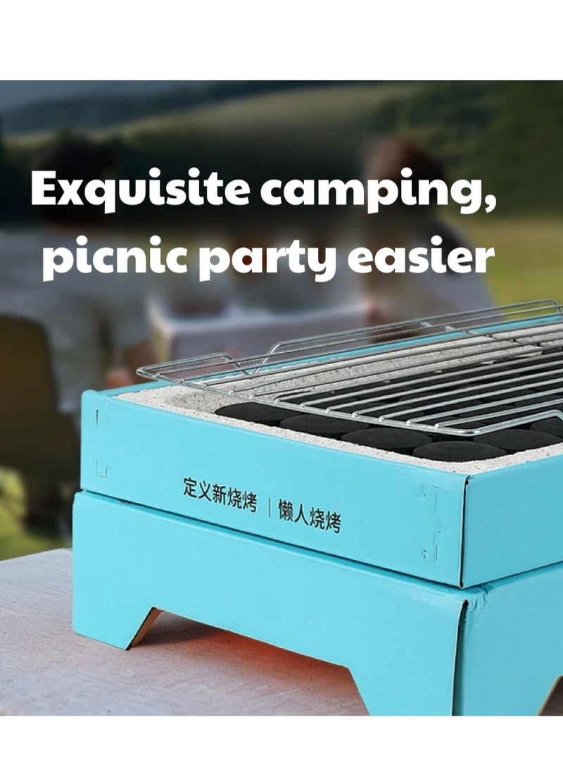 Disposable portable grills, outdoor camping grills, no-wash grills with quick-burning fruit charcoal, suitable for family/desert barbecues, support 4-6 people, 90-120 minutes of burning time