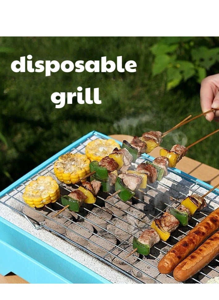 Disposable portable grills, outdoor camping grills, no-wash grills with quick-burning fruit charcoal, suitable for family/desert barbecues, support 4-6 people, 90-120 minutes of burning time