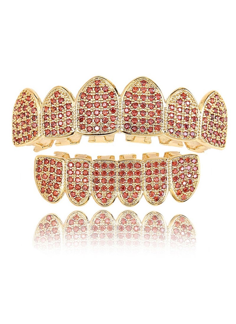 Hip Hop Grillz Six Teeth Zirconia Dental Costume Red suit