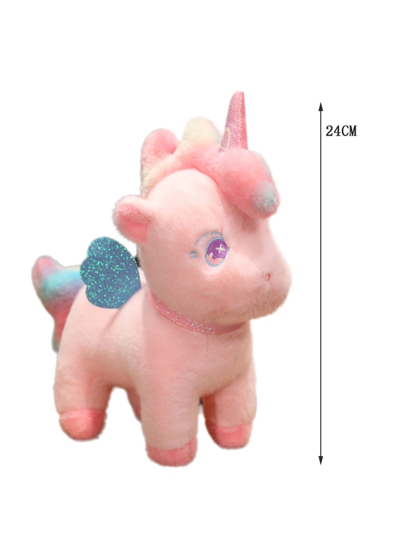 24 CM Cute Unicorn Plush Toy Soft Stuffed Cartoon Animal Doll For Girls And Boys All Ages Gift（Pink）