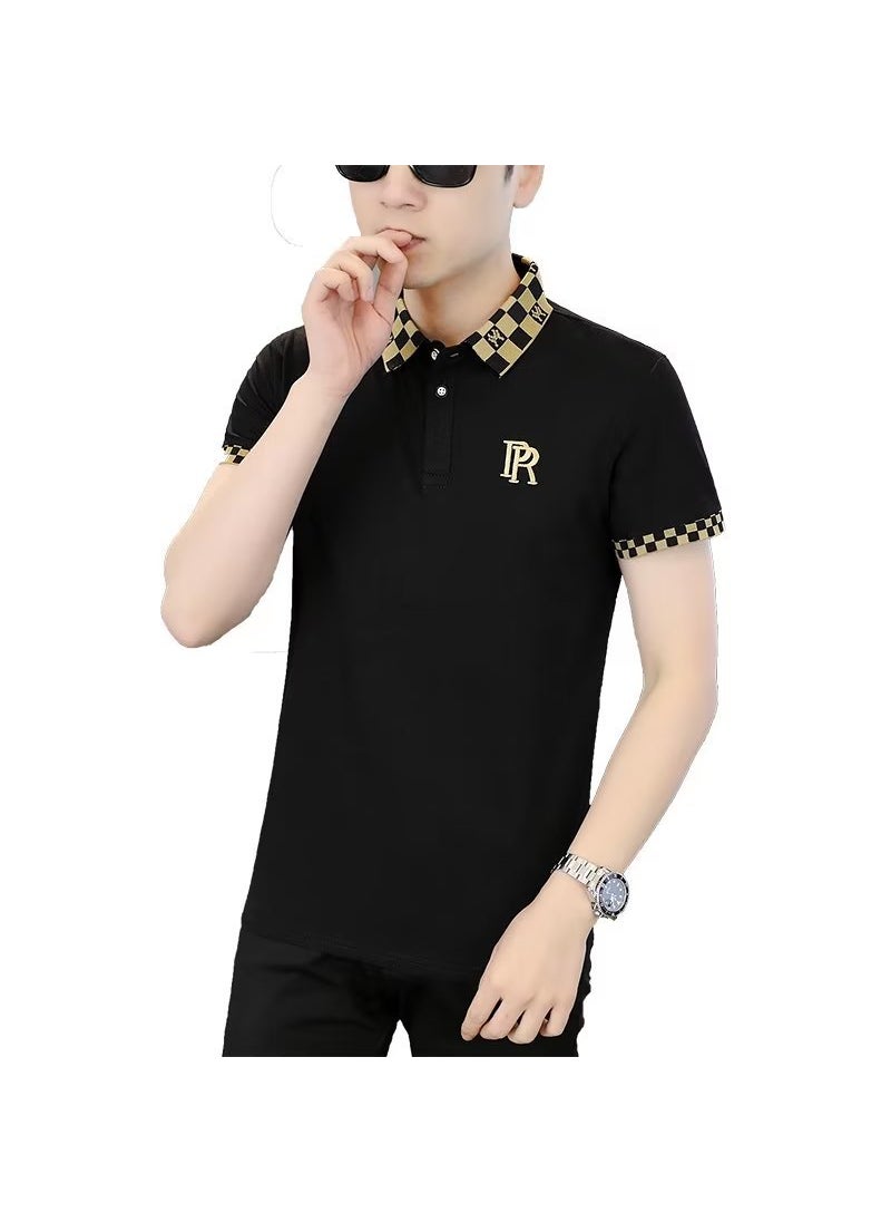 Summer Mens Polo Shirt Casual Business Tee Black