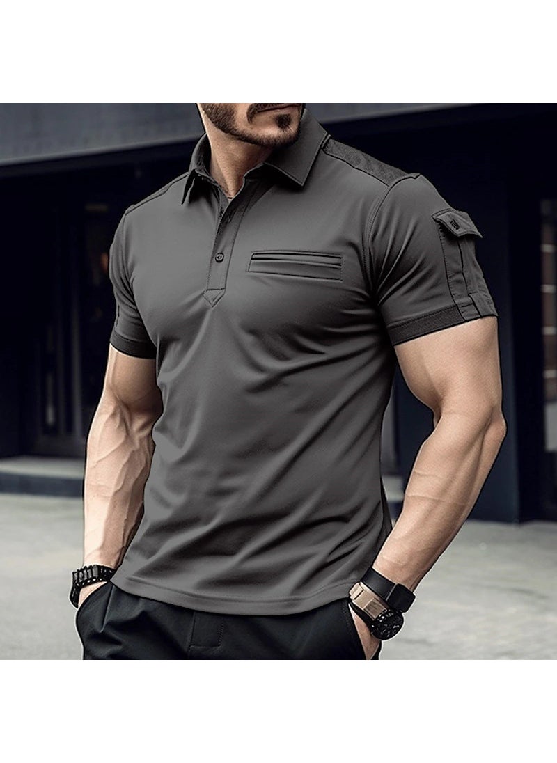 2023 Mens Muscle Fit Pocket Polo Shirt Gray H-1