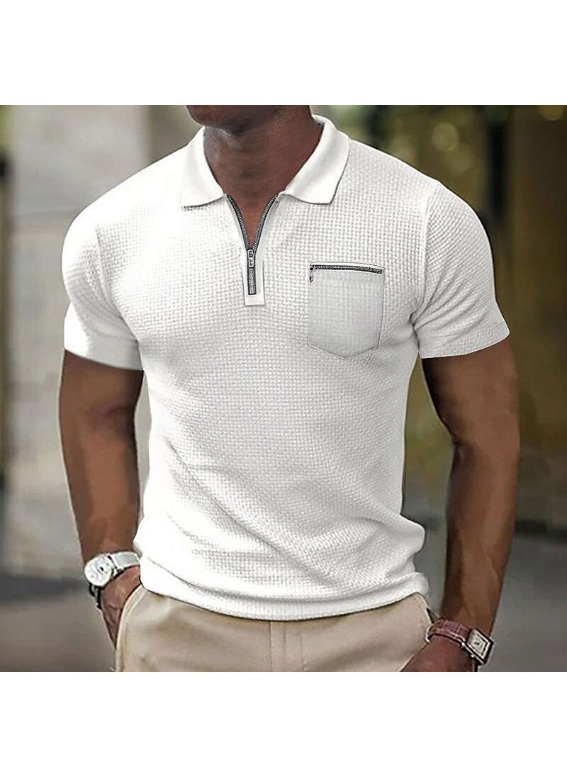 2023 Summer Waffle Zip Polo Shirt Mens White