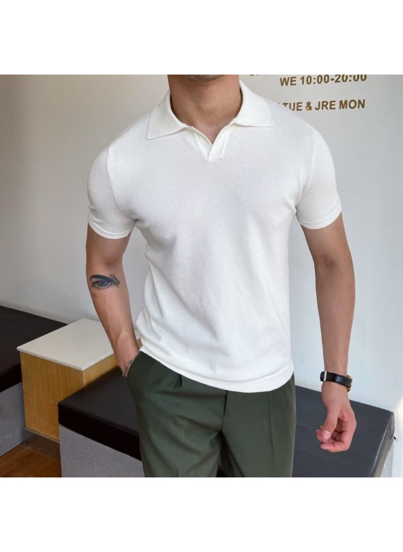 2023 New Summer Mens Japanese Style Polo Shirt White