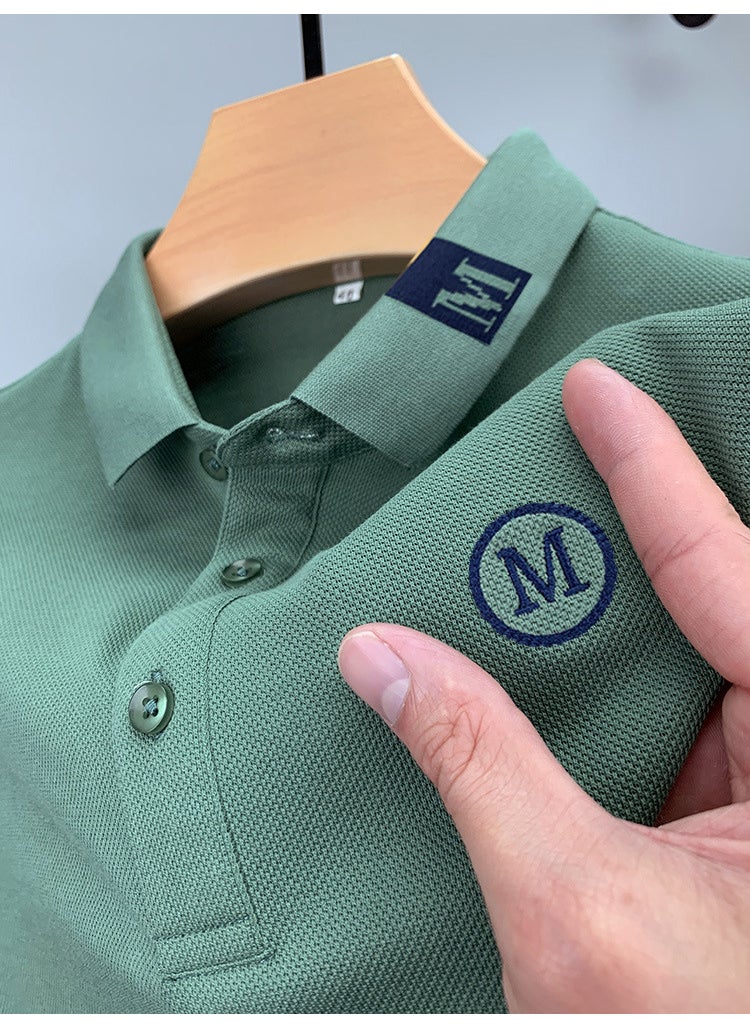 Summer Mens Embroidered Polo Shirt Casual Solid Tee Green