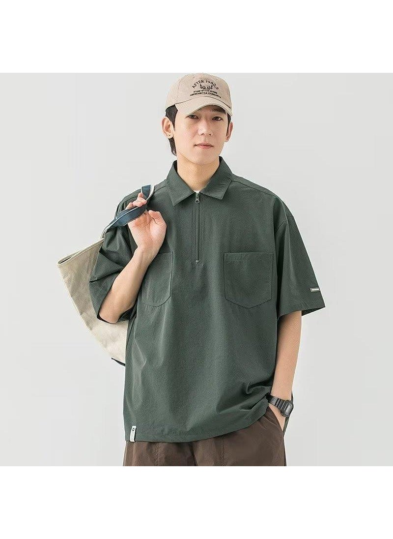 2023 Summer Fashion Mens Solid Color Casual Polo Shirt green