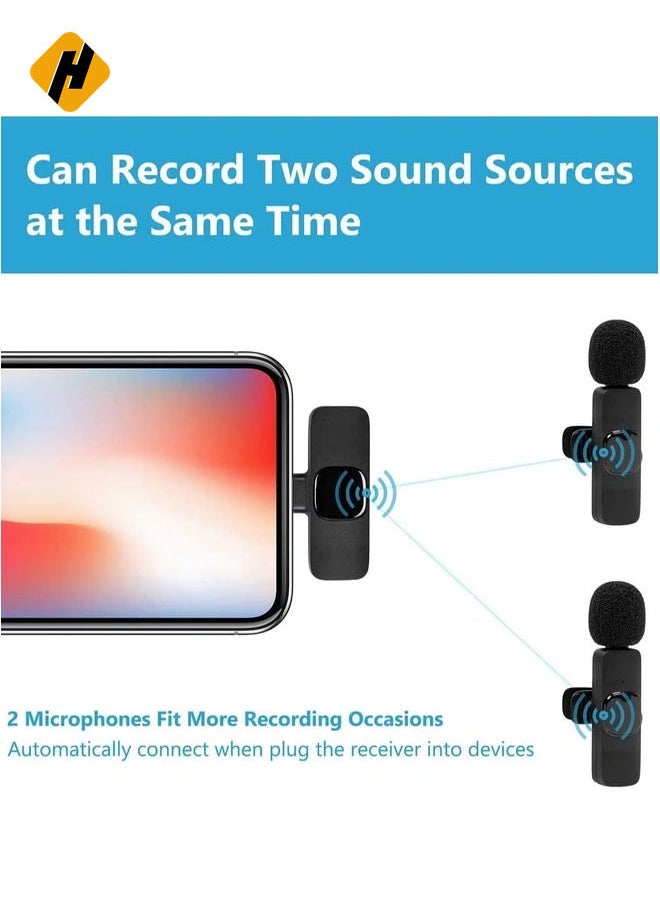 Wireless Lavalier Microphone for iPhone iPad, Plug-Play Wireless Mic for Recording, Live Stream, YouTube, TikTok, Facebook, Noise Reduction Auto-Sync