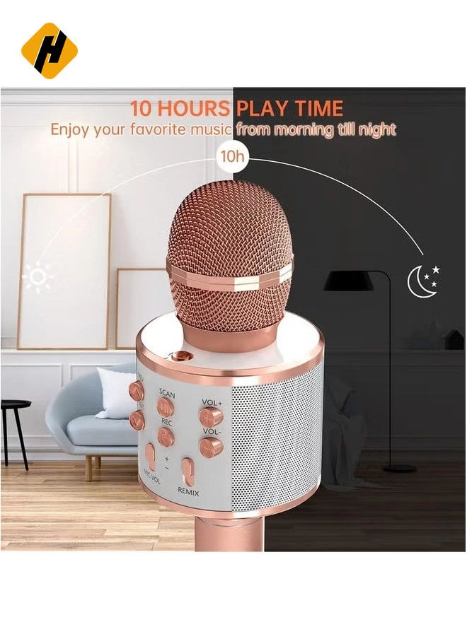 2-Pack Wireless Bluetooth Karaoke Microphones - Portable Handheld Mic Speaker for All Ages (Rose Gold & Purple)