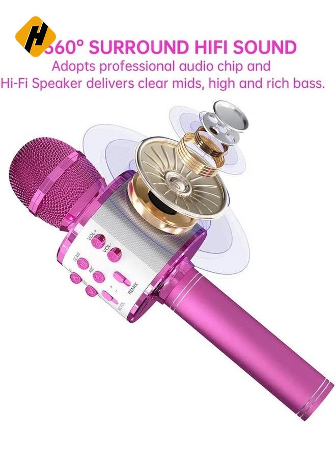 2-Pack Wireless Bluetooth Karaoke Microphones - Portable Handheld Mic Speaker for All Ages (Rose Gold & Purple)