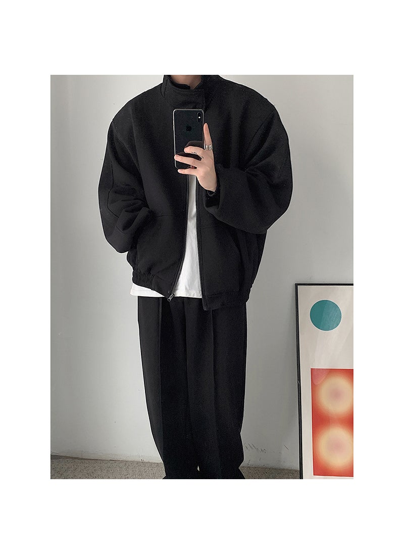 Korean Casual Matching Sweatshirt Set Men Spring 2023 Black