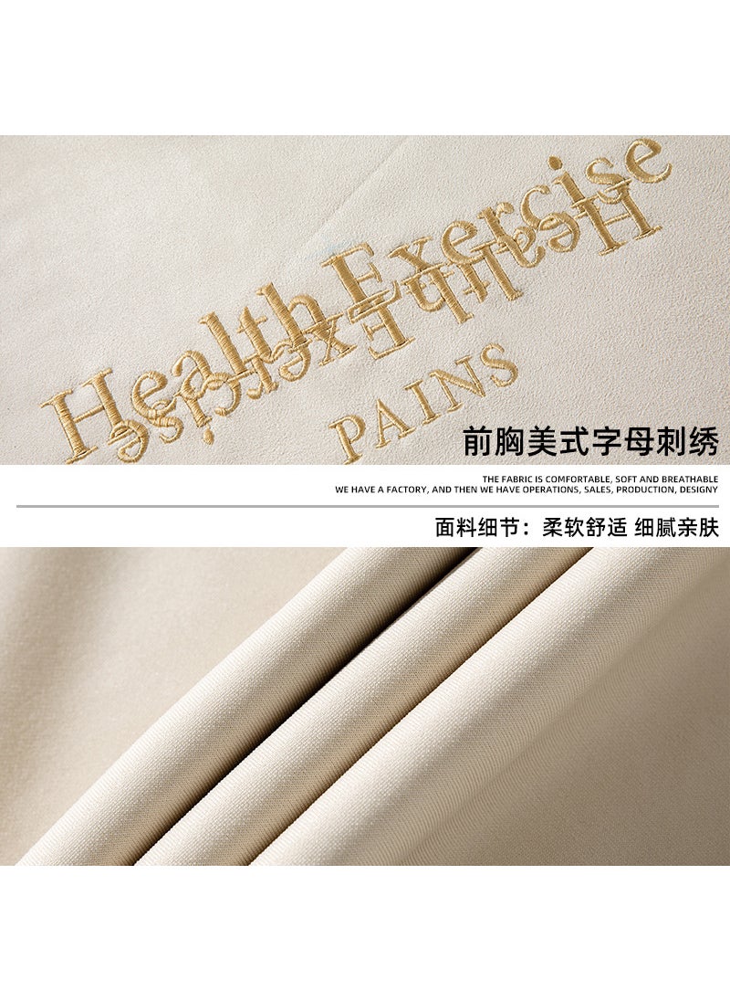 Velvet Embroidered Crewneck Sweatshirt Men Autumn Casual rice ash