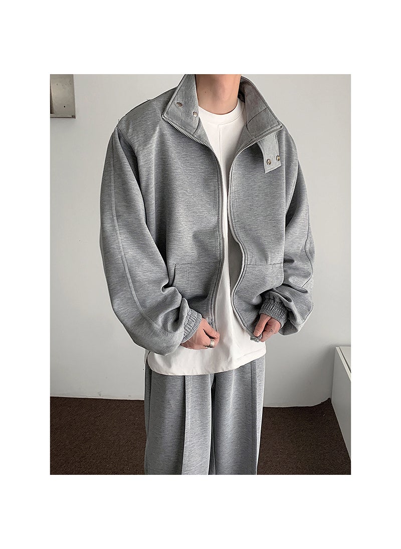 Korean Casual Matching Sweatshirt Set Men Spring 2023 Gray