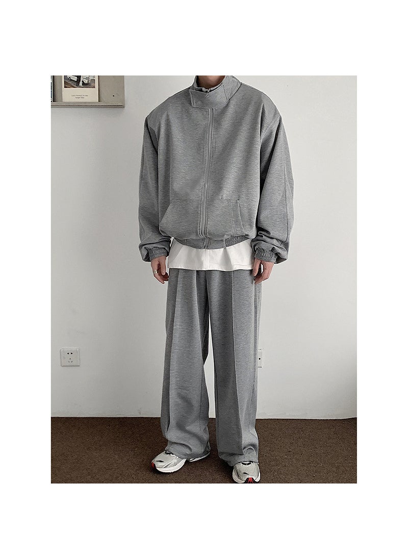 Korean Casual Matching Sweatshirt Set Men Spring 2023 Gray