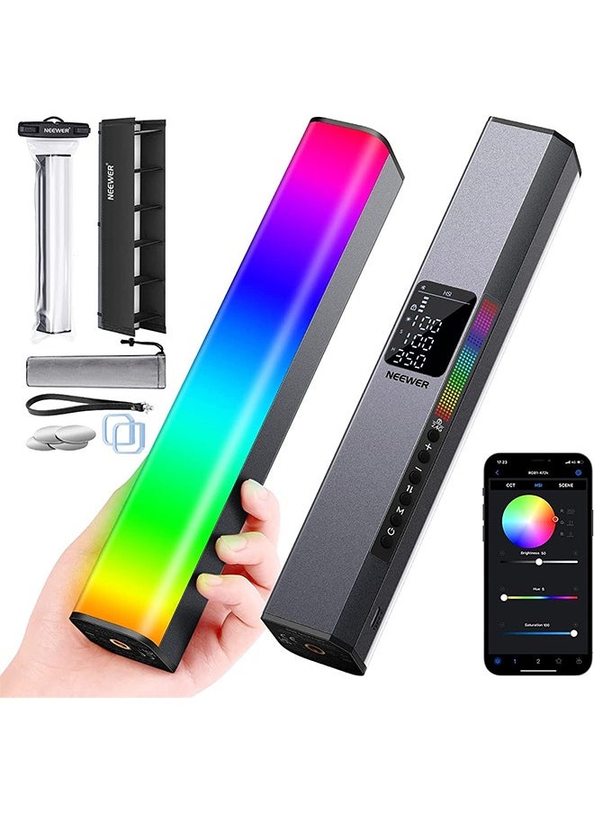 NEEWER RGB LED Video Light Stick, Touch Bar & APP Control, Magnetic Handheld Photography Light, Dimmable 3200K~5600K CRI98+ Full-Color LED Light with 6400mAh Built-in Battery, 17 Light Scenes - RGB1