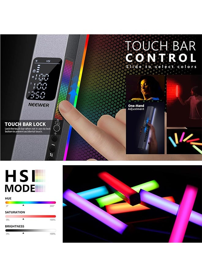 NEEWER RGB LED Video Light Stick, Touch Bar & APP Control, Magnetic Handheld Photography Light, Dimmable 3200K~5600K CRI98+ Full-Color LED Light with 6400mAh Built-in Battery, 17 Light Scenes - RGB1