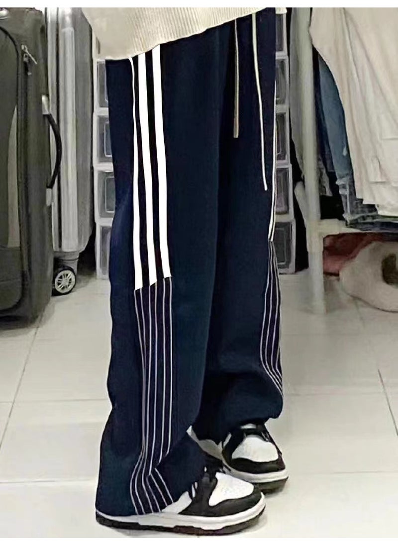 New Stripe Sporty Palazzo Pants for Women Dark blue