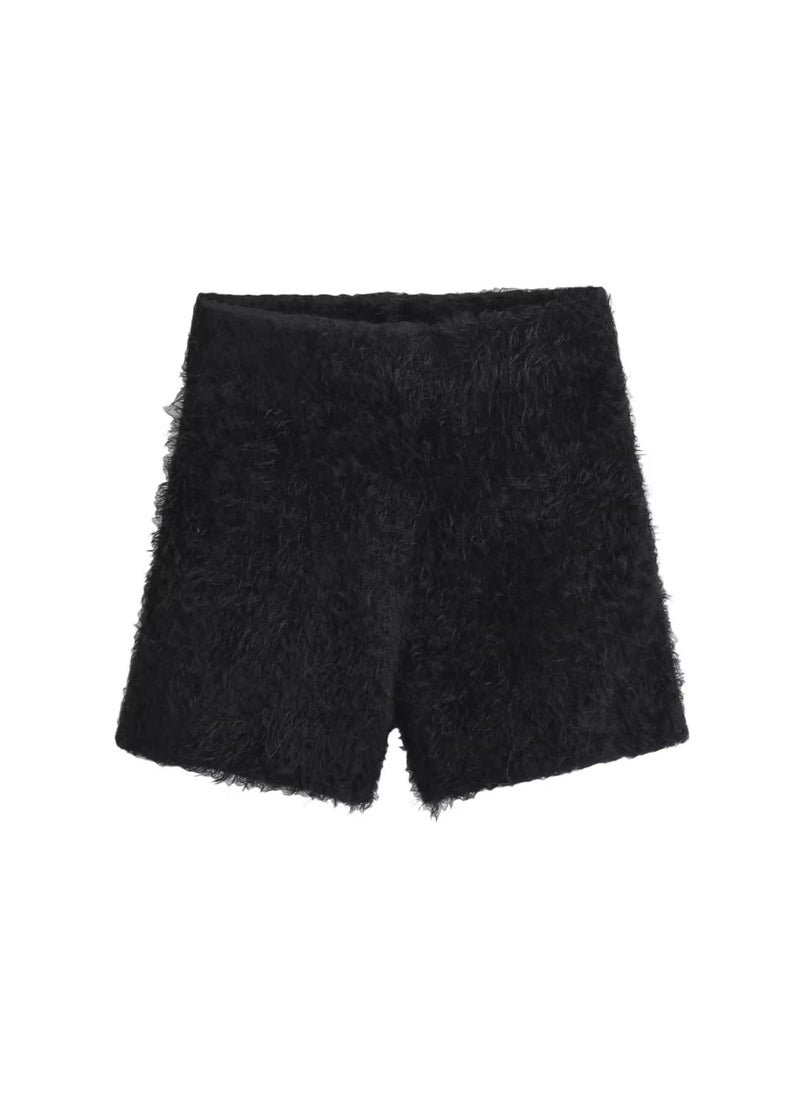 1 x 5 pcs Fuzzy Knit Shorts Sweet Warm Casual Lift Black