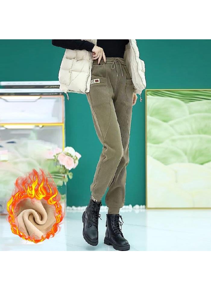 2024 Autumn Winter Velvet Thick Sweatpants Women Casual Korean Style Oatmeal