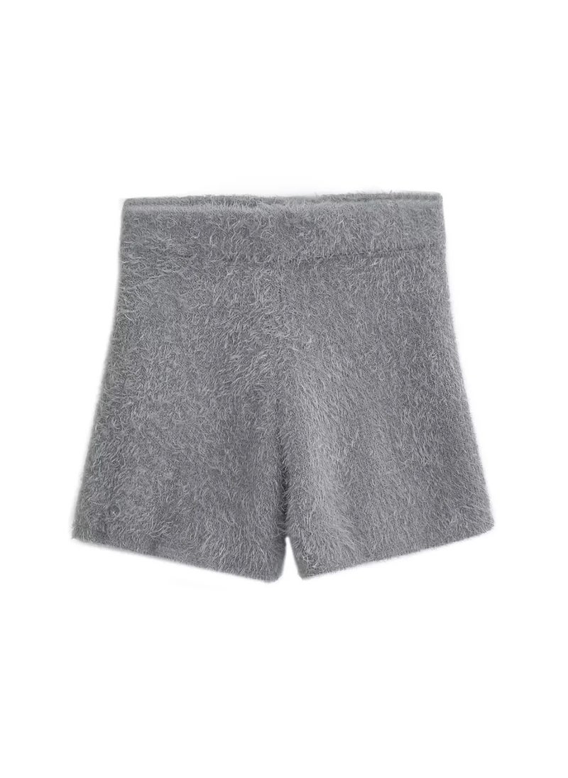 1 x 5 pcs Fuzzy Knit Shorts Sweet Warm Casual Lift Grey