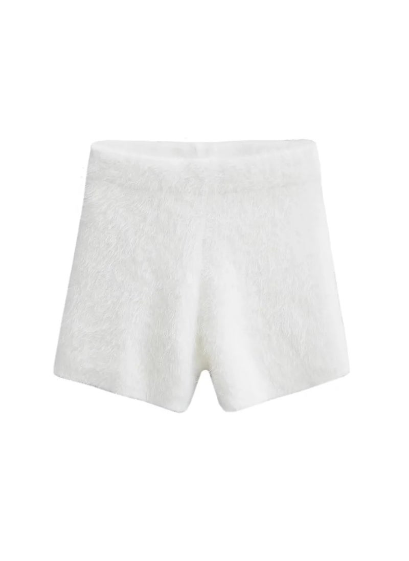 1 x 5 pcs Fuzzy Knit Shorts Sweet Warm Casual Lift White