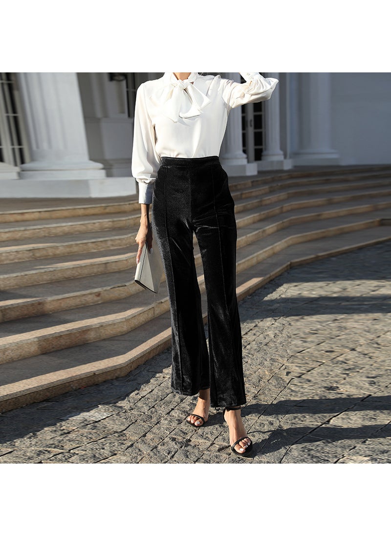 1 x 5 pcs 2024 Autumn High Waist Velvet Pants for Women Black